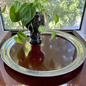 Vintage American Pewter & Formica Round Art Deco Cocktail Tray 13.25”
